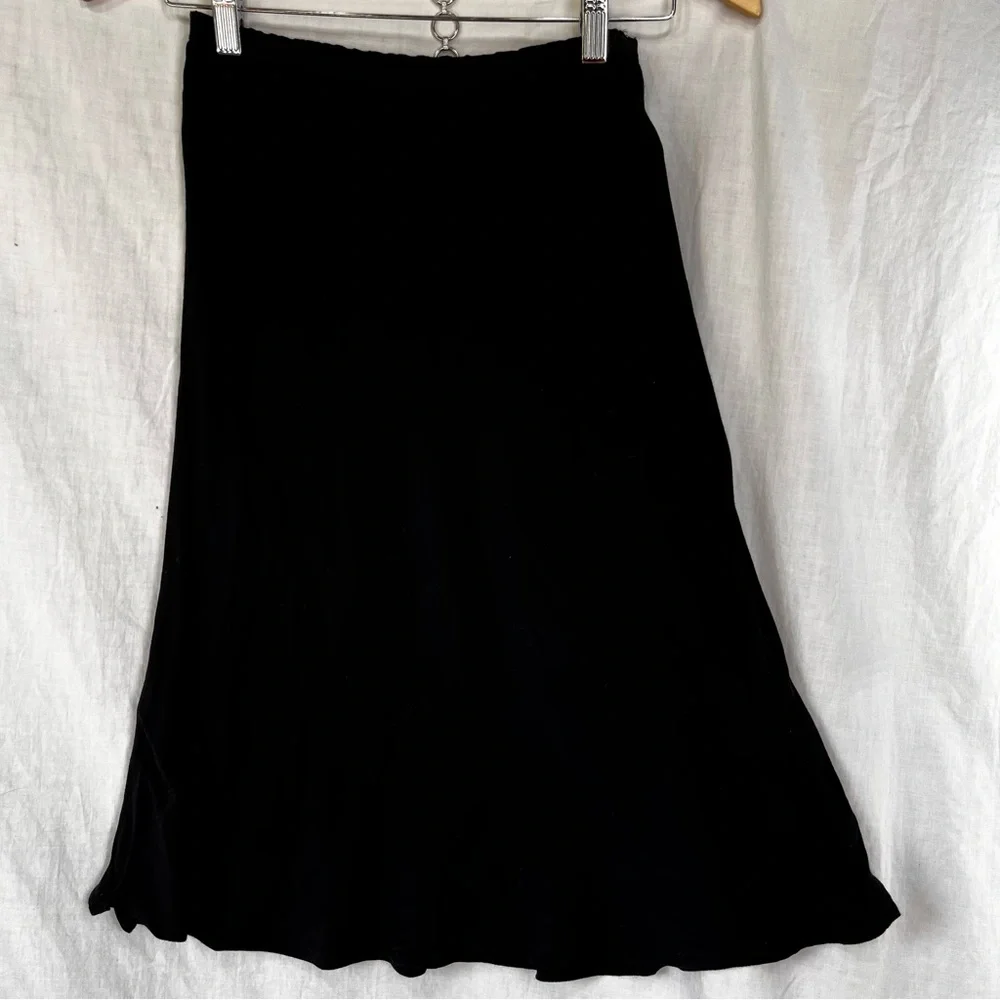 Vintage Black Slip Rayon Crepe Pink Wheels Simple Pull On Midi Slip Skirt Small